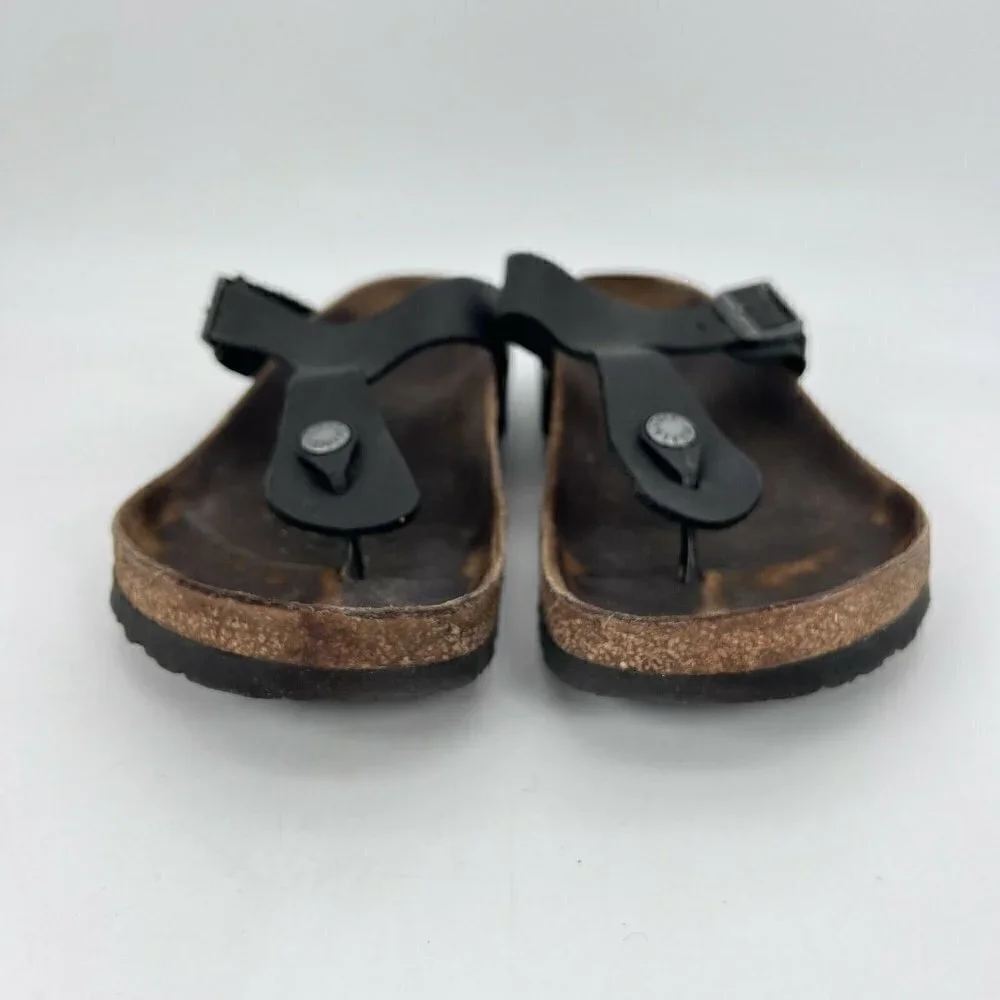 Birkenstock Gizeh Women Size 40 Black Birko-Flor T Strap Thong Leather Sandal